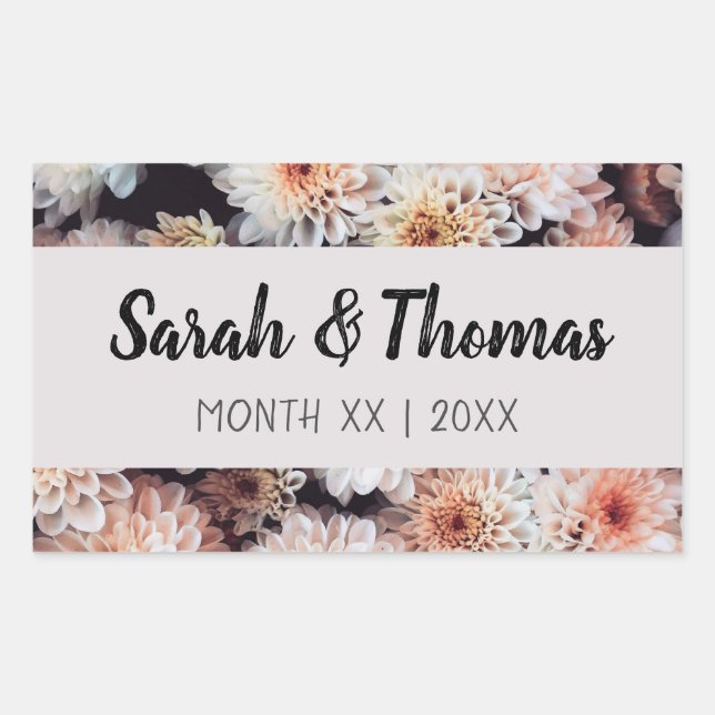 WHITE DAHLIA FLORAL ELEGANT WEDDING RECTANGULAR STICKER (Front)