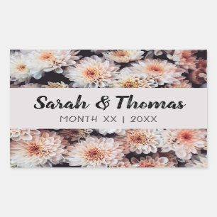 WHITE DAHLIA FLORAL ELEGANT WEDDING RECTANGULAR STICKER