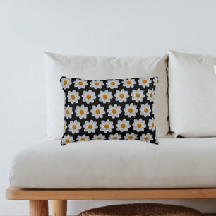 White Dahlia Floral Pattern on Black Decorative Cushion