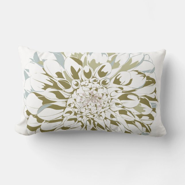 White Dahlia Flower Design Lumbar Cushion (Front)