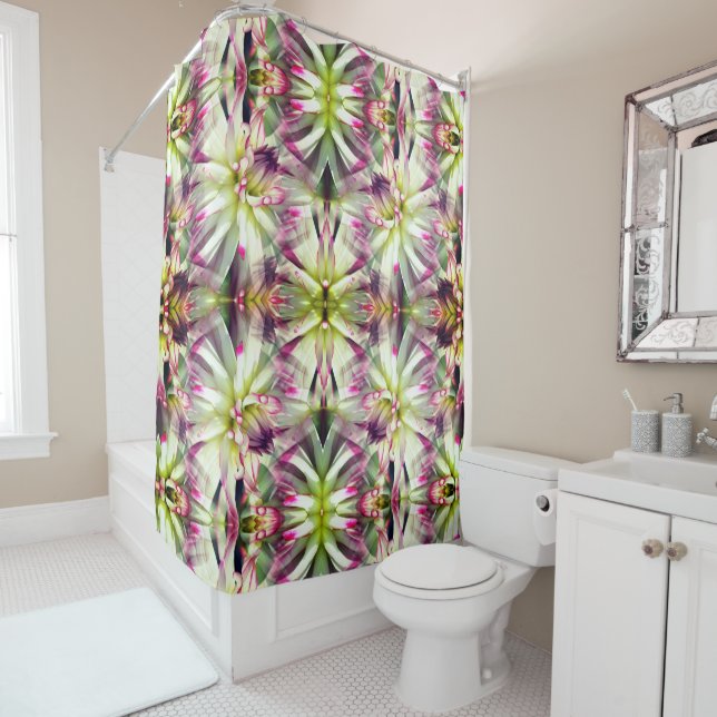 White Dahlia Flower Nature Abstract Shower Curtain (In Situ)