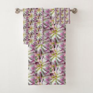 White Dahlia Flower Pattern Nature Bath Towel Set