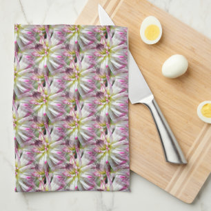 White Dahlia Flower Pattern Nature Tea Towel