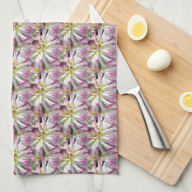 White Dahlia Flower Pattern Nature       Tea Towel (Quarter Fold)
