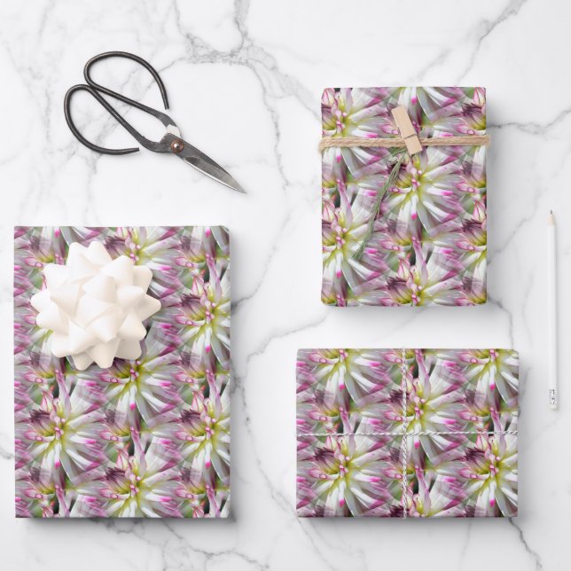 White Dahlia Flower Pattern Nature   Wrapping Paper Sheet (Front)