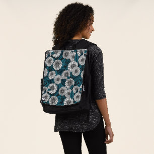 White Dahlia garden/ blue leaves 2 Backpack