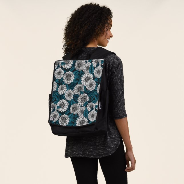 White Dahlia garden/ blue leaves 2 Backpack (Worn)