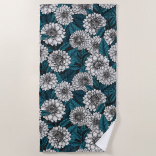 White Dahlia garden/ blue leaves 2 Beach Towel