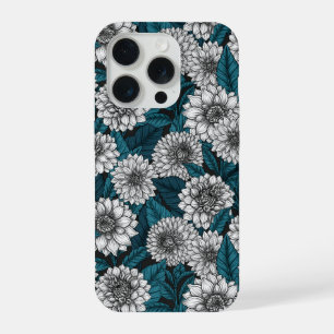 White Dahlia garden/ blue leaves 2 iPhone 15 Pro Case