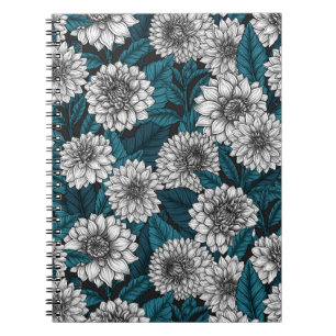 White Dahlia garden/ blue leaves 2 Notebook