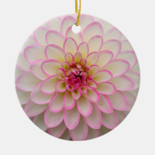White Dahlia with Pink Rim Flower Ceramic Tree Decoration