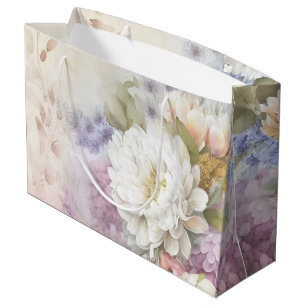 White Dahlia with Purple and Blue Accents Large Gift Bag