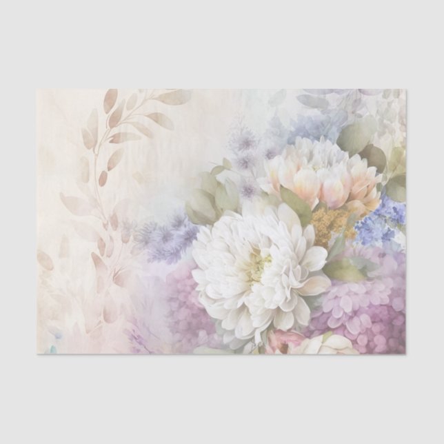 White Dahlia with Purple and Blue Accents Tissue Paper (Front)