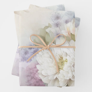 White Dahlia with Purple and Blue Accents Wrapping Paper Sheet