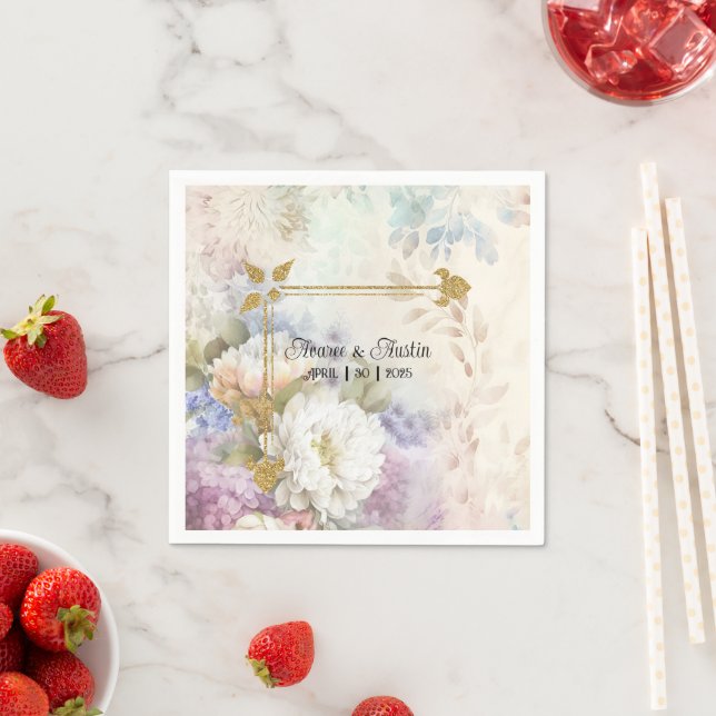 White Dahlias With Purple and Blue Accents Napkin (Insitu)