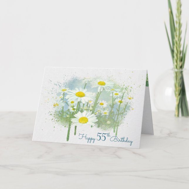 White Daisies 55th Birthday Card (Front)