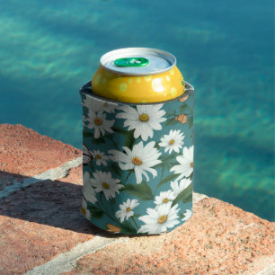 White Daisies and Butterflies Can Cooler