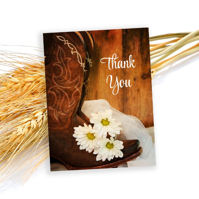 White Daisies and Cowboy Boots Wedding Thank You Postcard (Creator Uploaded)