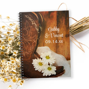 White Daisies and Cowboy Boots Western Wedding Spiral Notebook