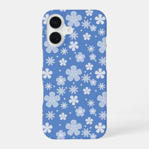 White Daisies and Dots On Blue iPhone 16 Case