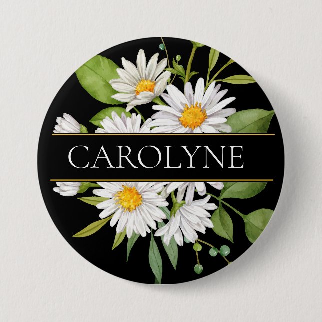 White Daisies and Greenery Floral Monogram 7.5 Cm Round Badge (Front)