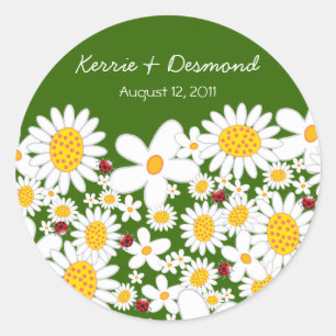 White Daisies and Ladybugs Wedding Sticker