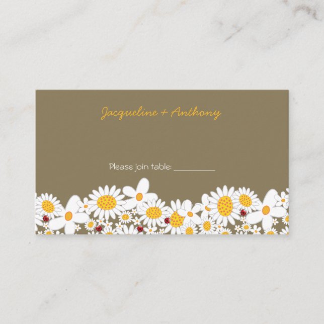 White Daisies And Red Ladybugs Chic Summer Wedding Place Card (Front)