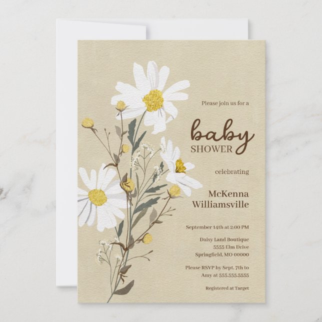 White Daisies Baby Shower Invitation (Front)