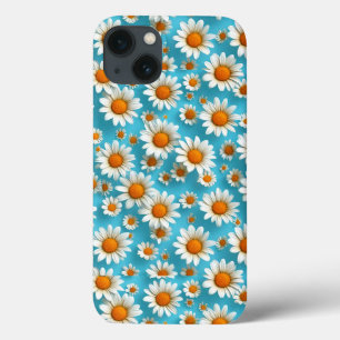 White Daisies Blue Elegant Floral Design for her iPhone 13 Case