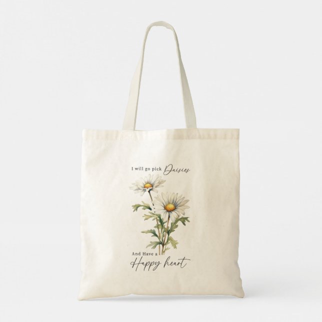 White Daisies Bohemian Romantic Boho Floral Tote Bag (Back)