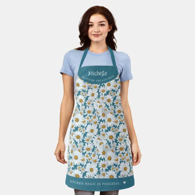 White daisies botanical personalised apron (Worn)