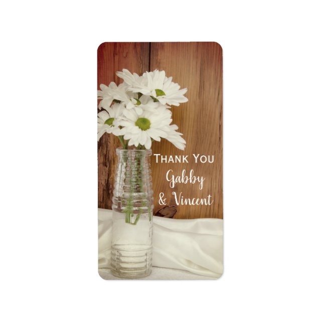 White Daisies Bottle Wedding Thank You Favour Tag (Front)