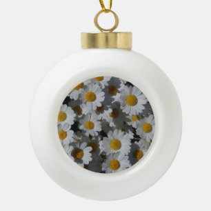 White Daisies Ceramic Ball Christmas Ornament