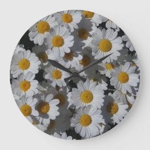 White Daisies Clock