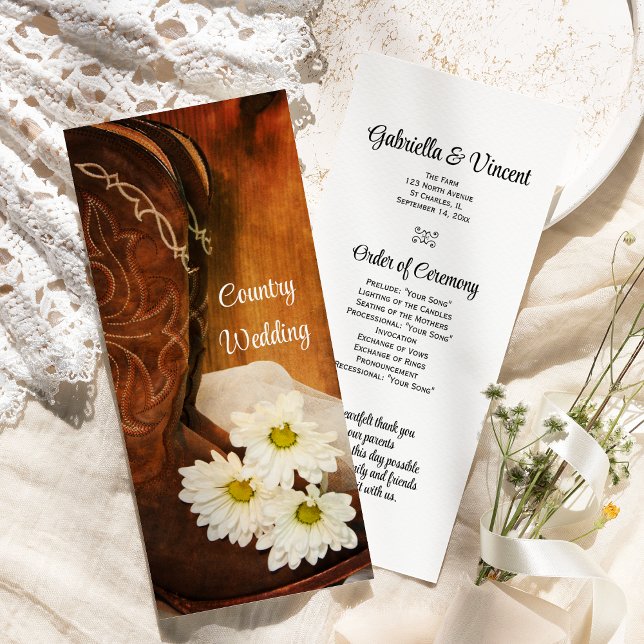 White Daisies Cowboy Boots Country Western Wedding Programme (Creator Uploaded)