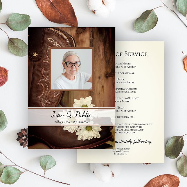 White Daisies Cowboy Boots Western Funeral Service Programme (Creator Uploaded)