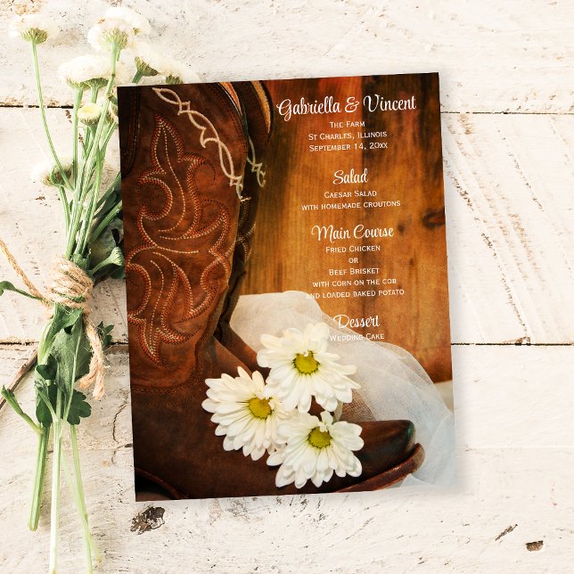 White Daisies Cowboy Boots Western Wedding Menu (Creator Uploaded)