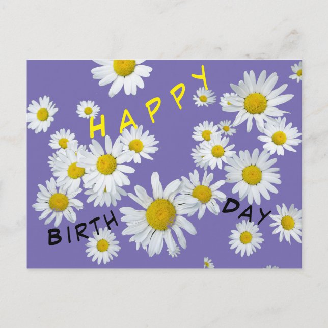White Daisies Cust. Colour Happy Birthday Postcard (Front)