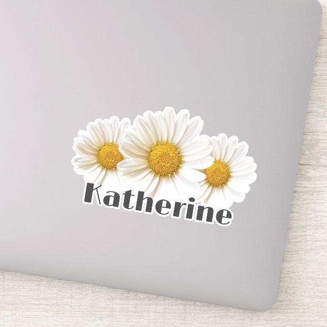 White Daisies Custom Name Floral Contour (Detail)