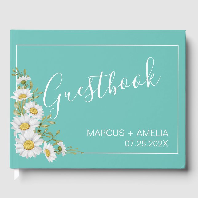  White Daisies Custom Wedding Guest Book (Front)