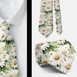 White Daisies Daisy Watercolor Floral Tie