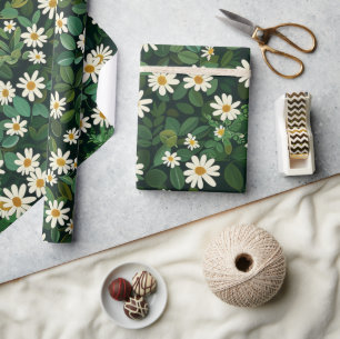 White Daisies Ditsy Floral 60s 70s Hippie Groovy Wrapping Paper