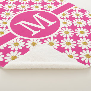 White Daisies floral patterns custom monogram Sherpa Blanket