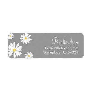 White Daisies Flowers Grey Background Labels