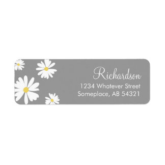 White Daisies Flowers Grey Background Labels