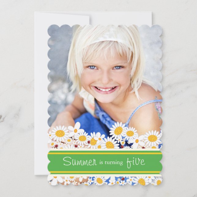 White Daisies Flowers Ladybug Birthday Invitation (Front)