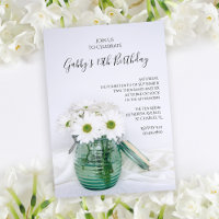 White Daisies in Blue Jar Vase Birthday Party