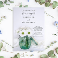 White Daisies in Blue Jar Vase Wedding
