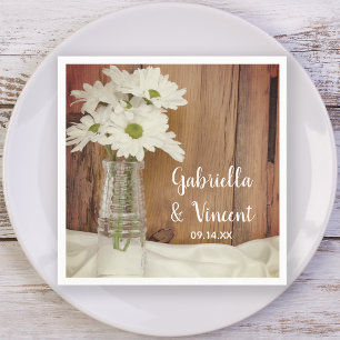 White Daisies in Milk Bottle Barn Wedding Napkin