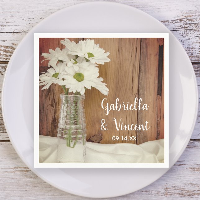 White Daisies in Milk Bottle Barn Wedding Napkin (Creator Uploaded)